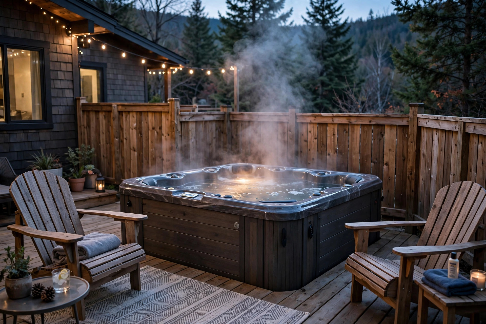 A hot tub on the deck of a vacation rental, showing the best hot tub for rental property setup