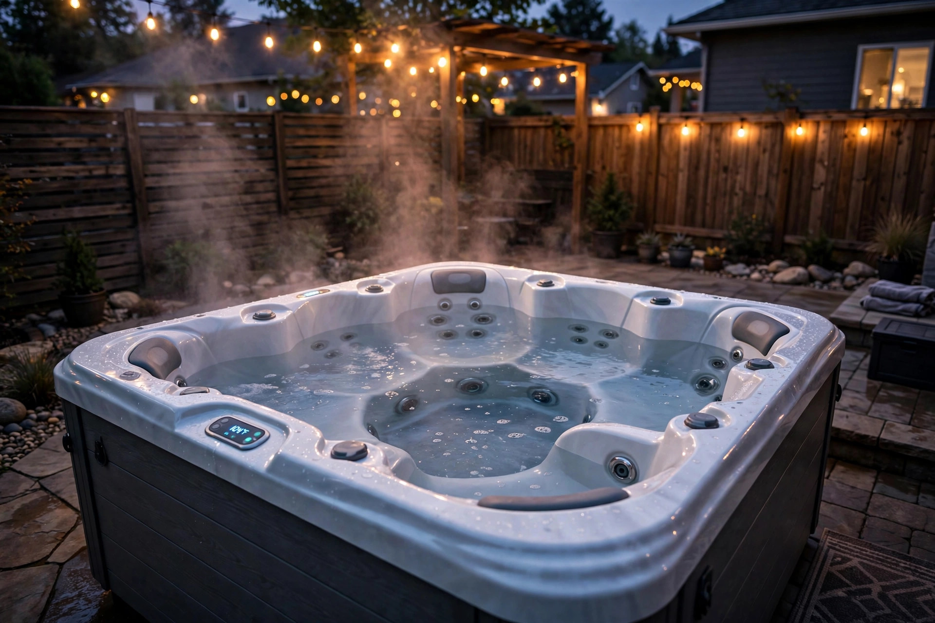 best hot tub for hydrotherapy benefits: A hot tub built for hydrotherapy benefits on a home patio