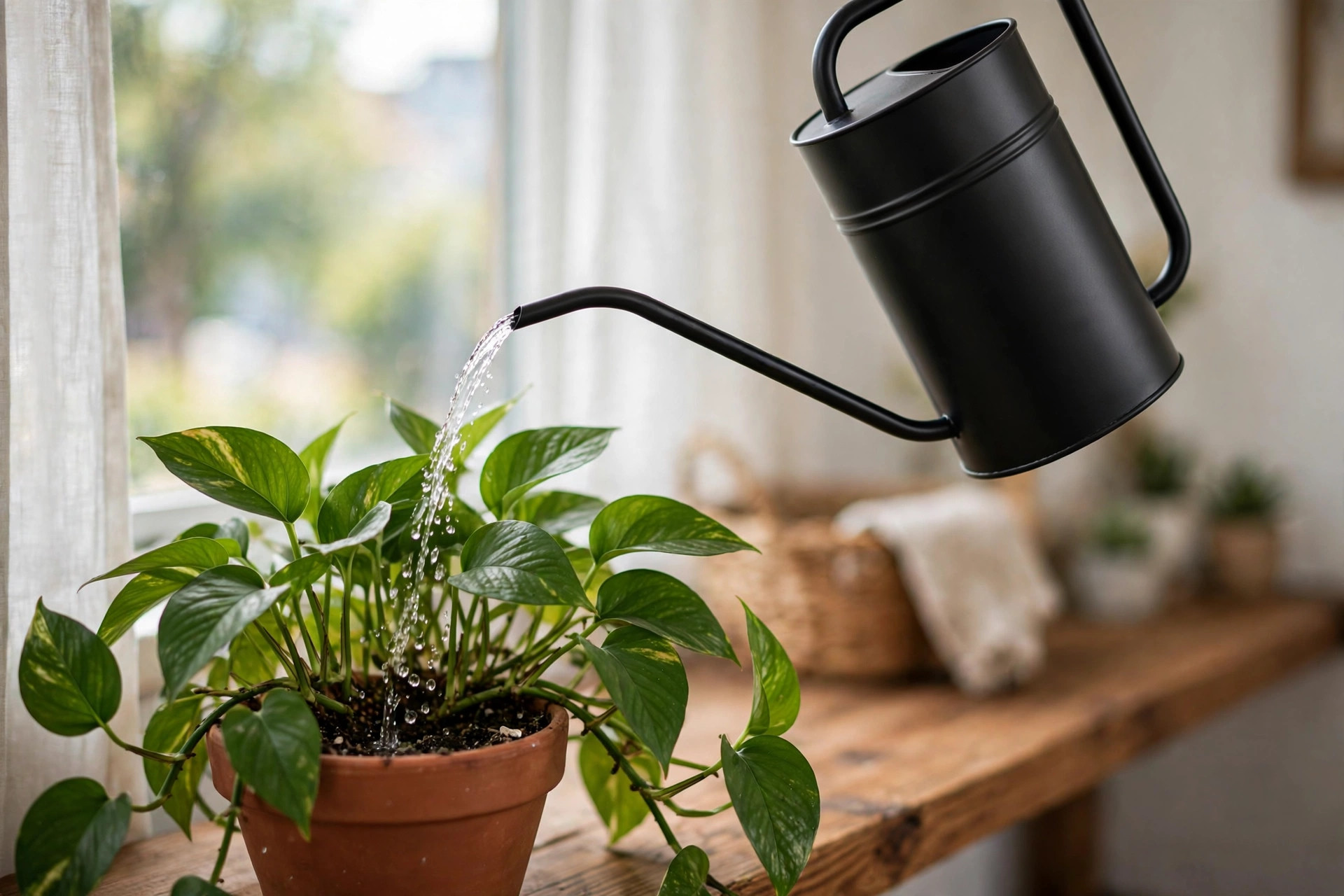 Best watering can for indoor plants pouring water on a houseplant