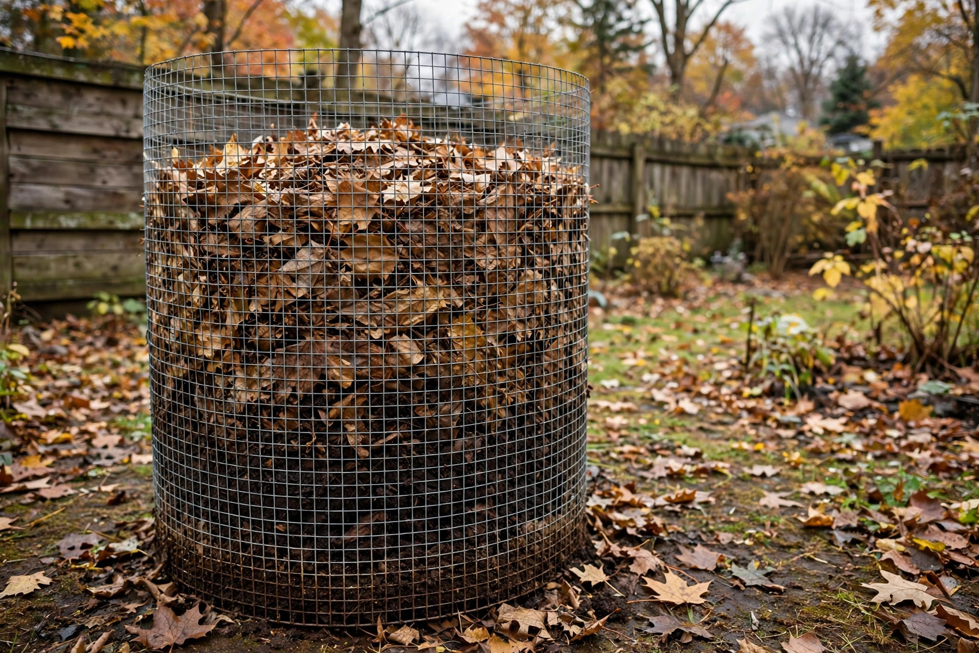 How to make leaf mold compost in a backyard wire bin