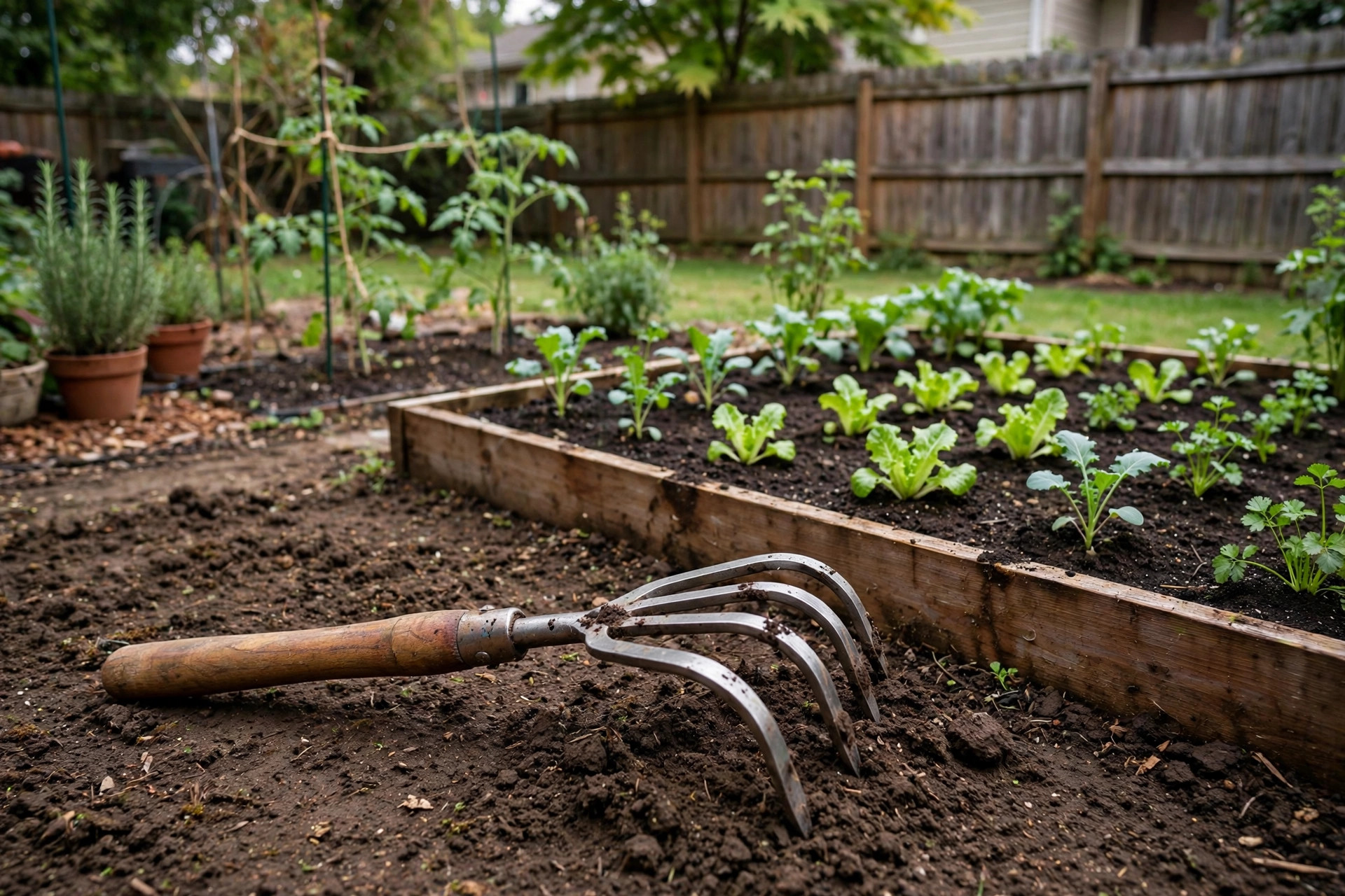 best hand cultivator for weeding reviews: Hand cultivator with steel tines beside a weeded garden bed