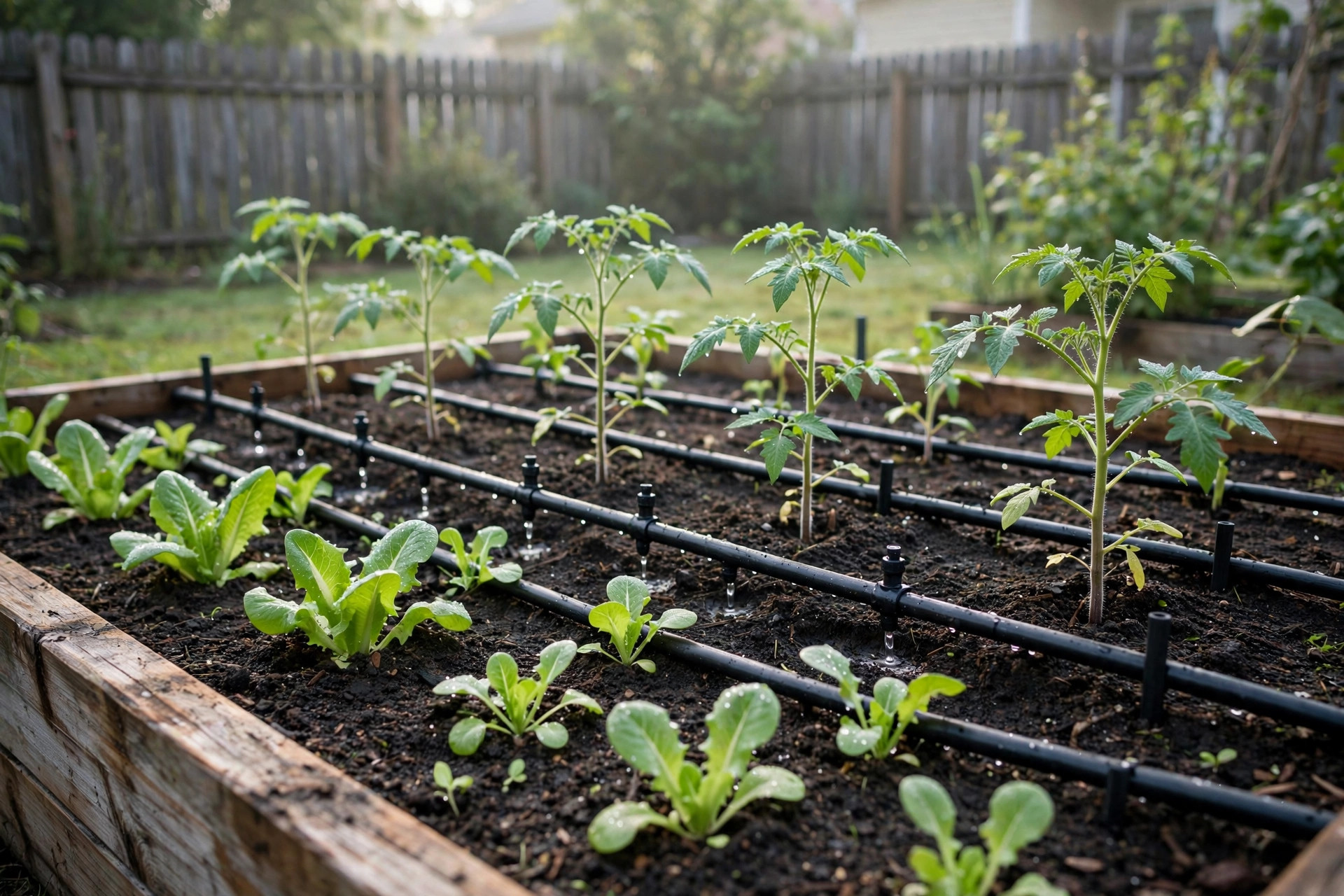 Drip emitter spacing for vegetable garden lines in a raised bed