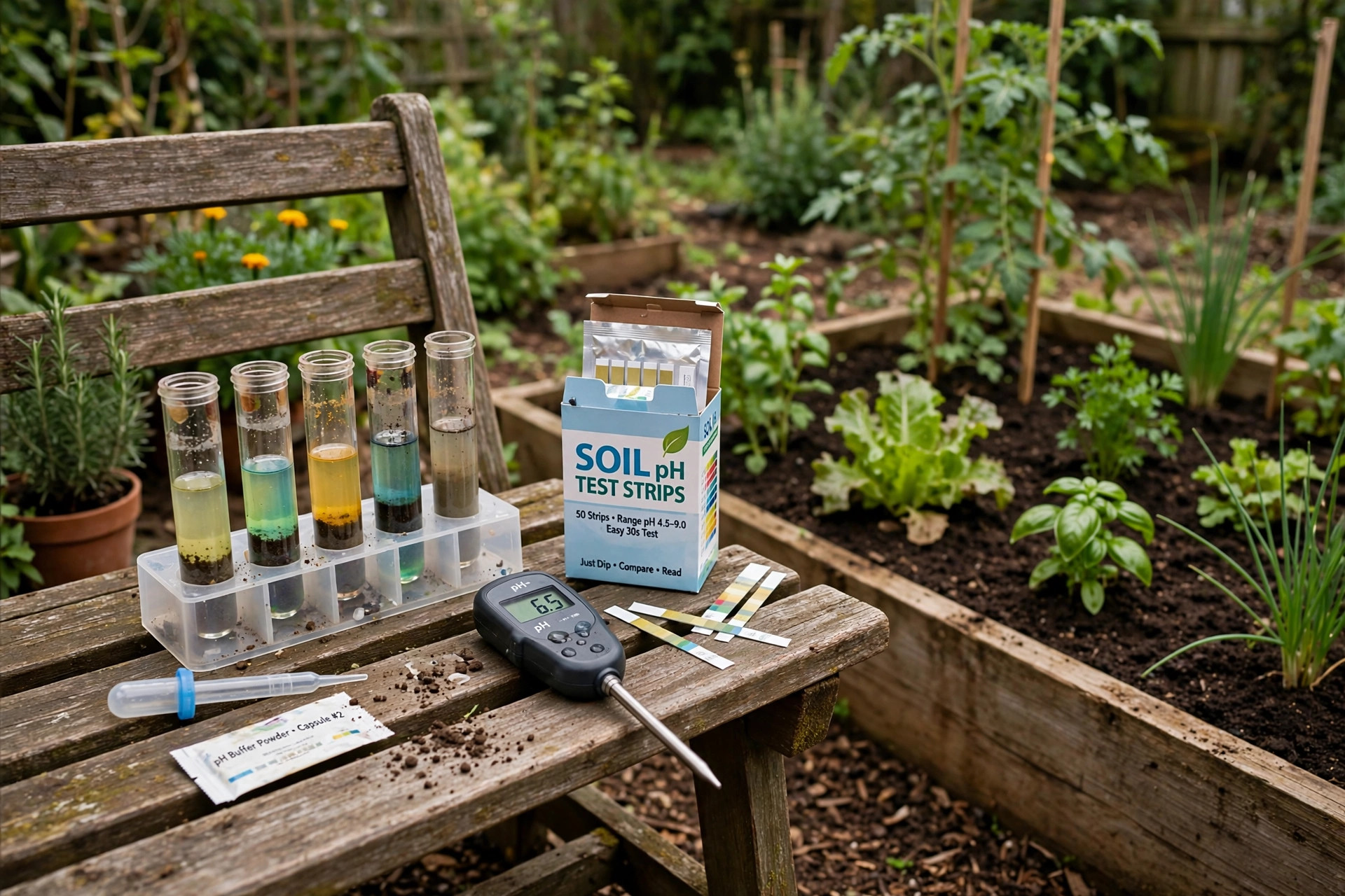best garden soil test kit reviews: Soil test kit reading pH in a home vegetable garden