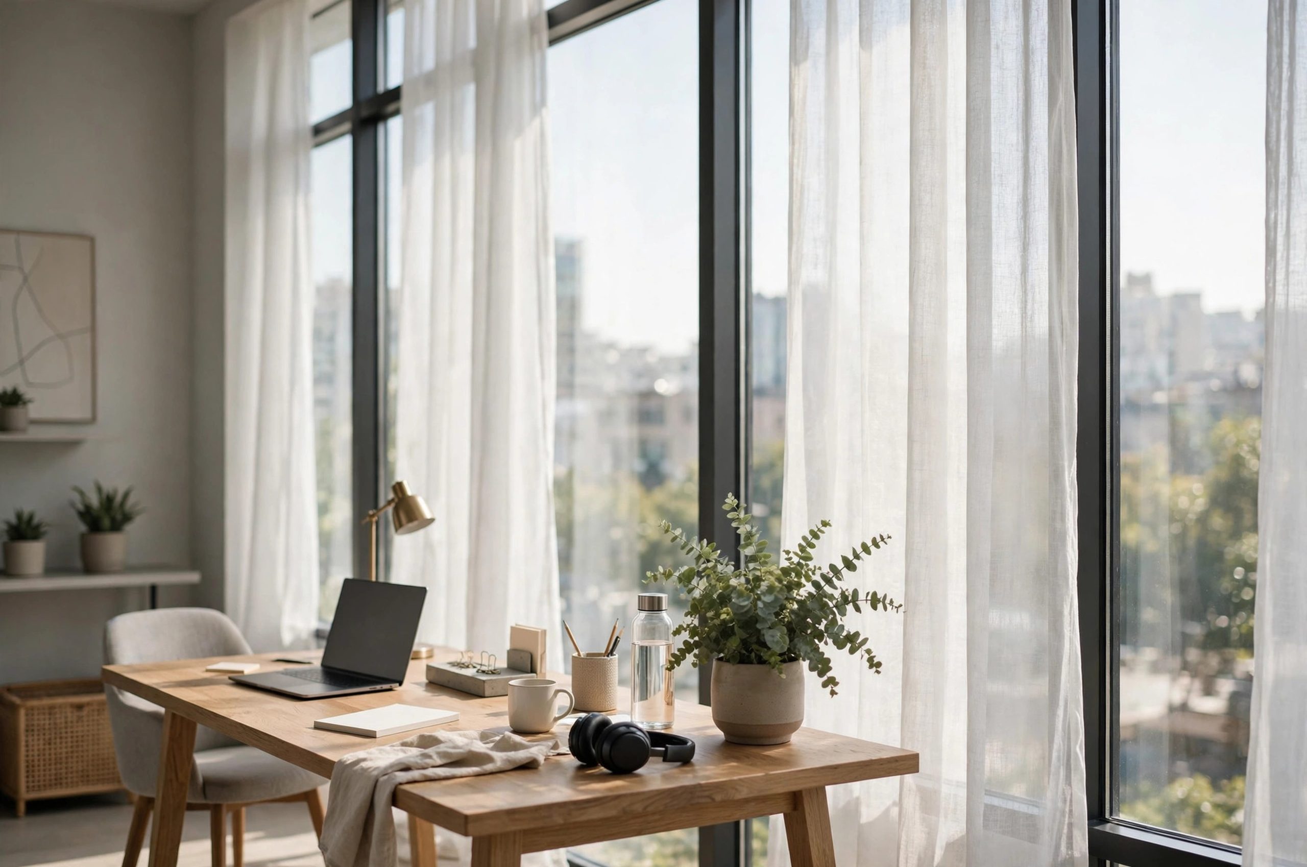 Desk Placement: Desk placed well in a room with big windows