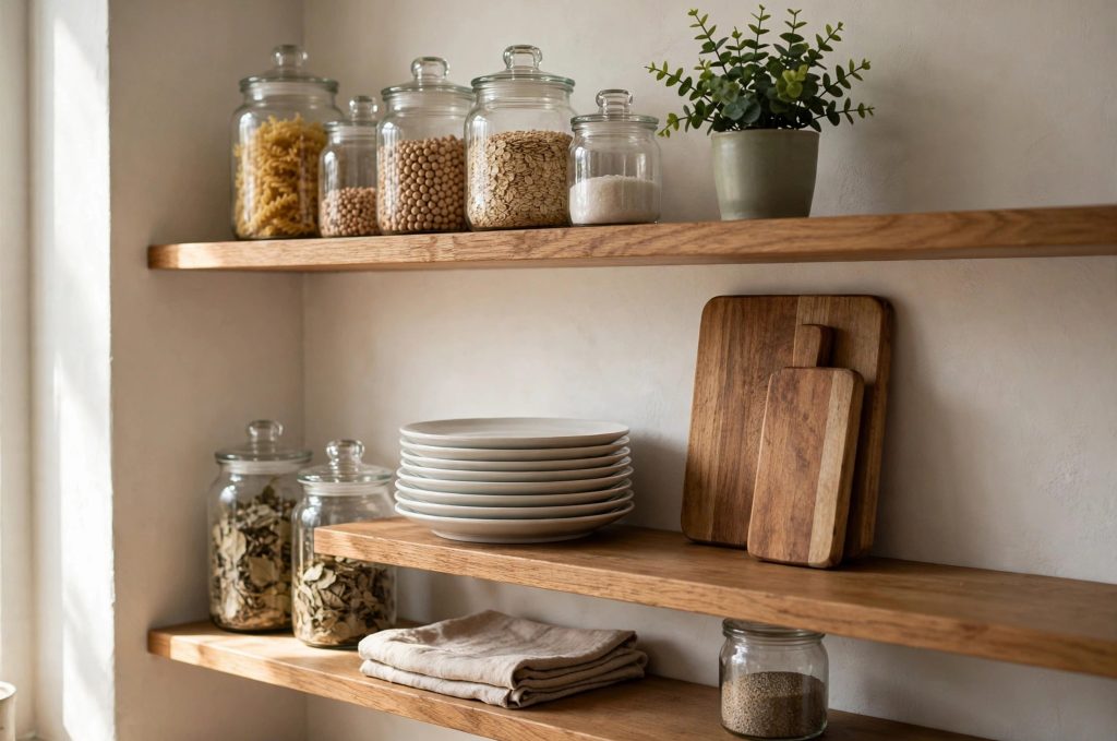 open kitchen shelving