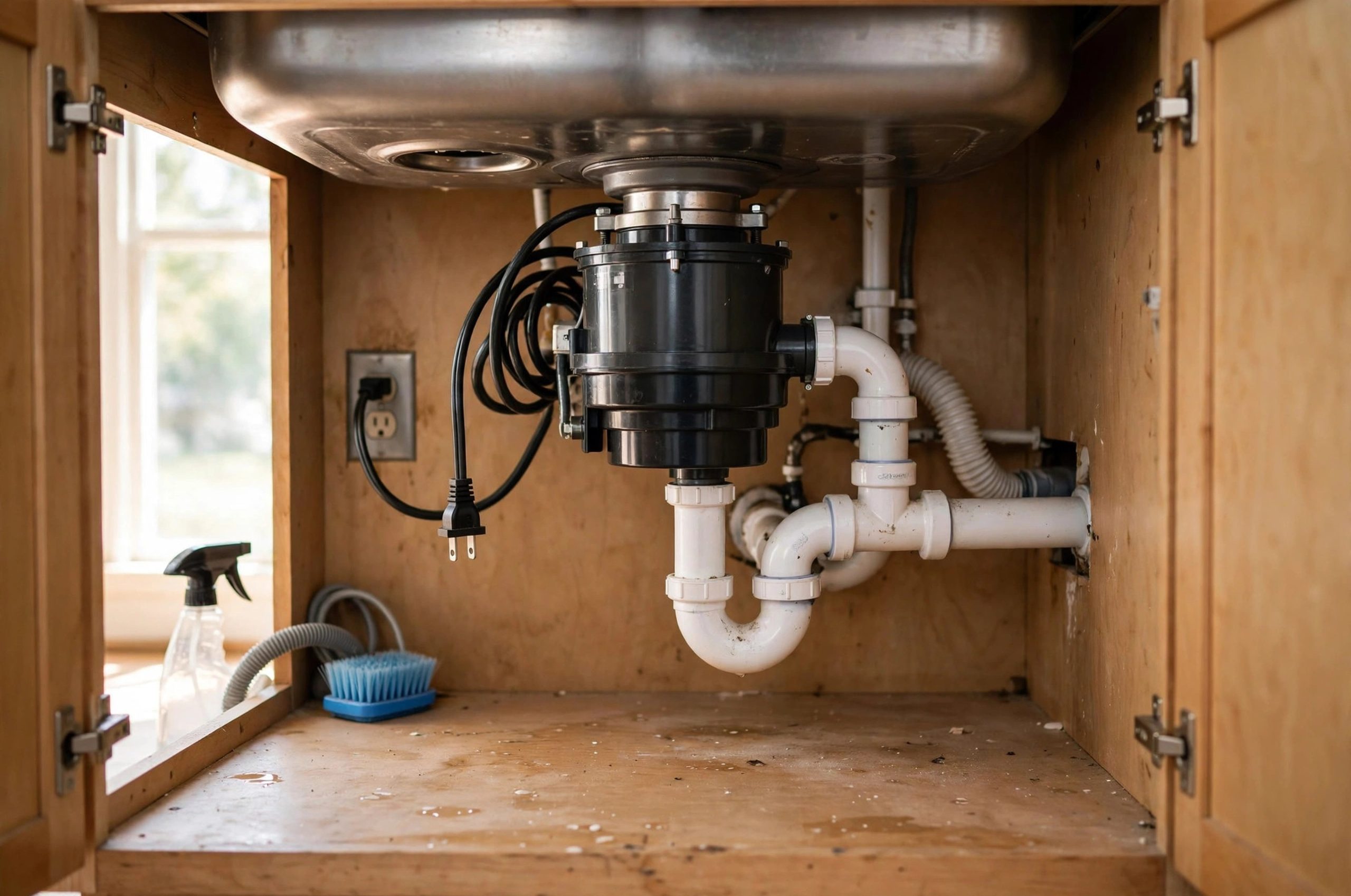 quiet a loud garbage disposal unit under a kitchen sink
