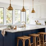 Paint a Kitchen Island a Bold Color: Kitchen island painted bold navy blue with white cabinets