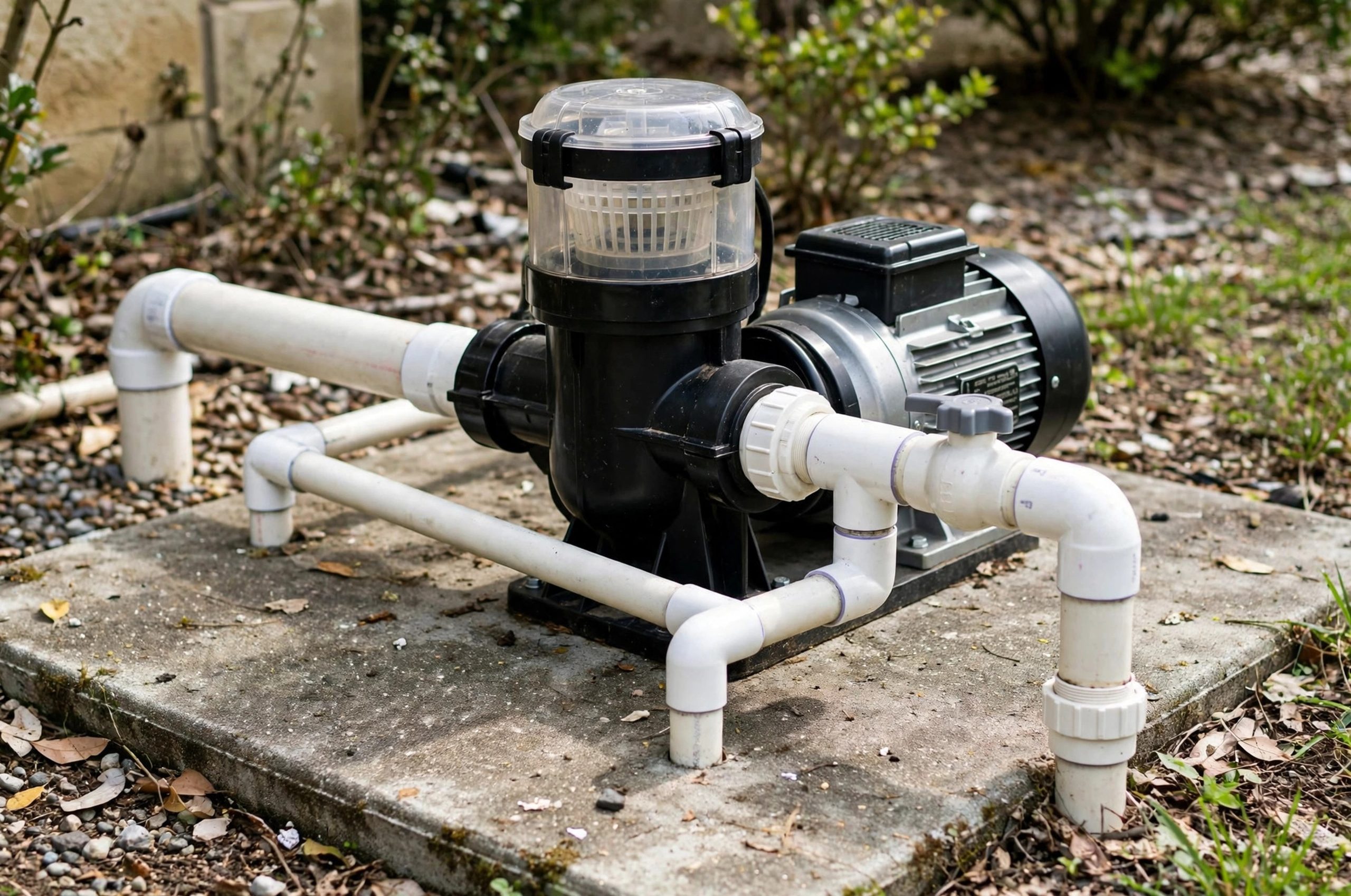 Quiet Noisy Pool Pump Motor: Pool pump and motor showing how to quiet a noisy pool pump motor