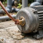 Install a Pool Bonding Wire: Copper bonding wire connected to pool pump motor lug