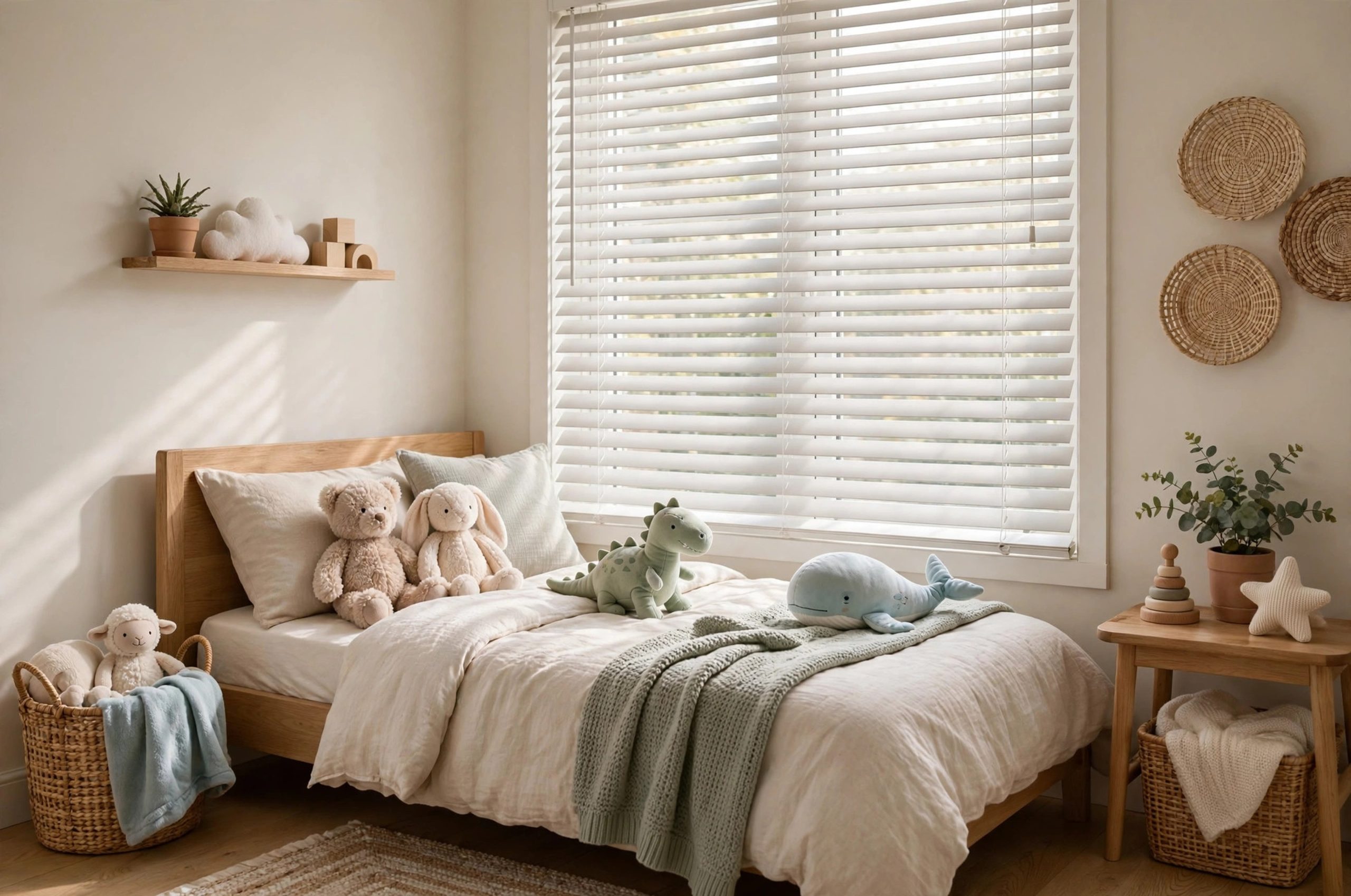 Childproof Blind Cords in Old Houses: Cordless blinds in a safe child's bedroom
