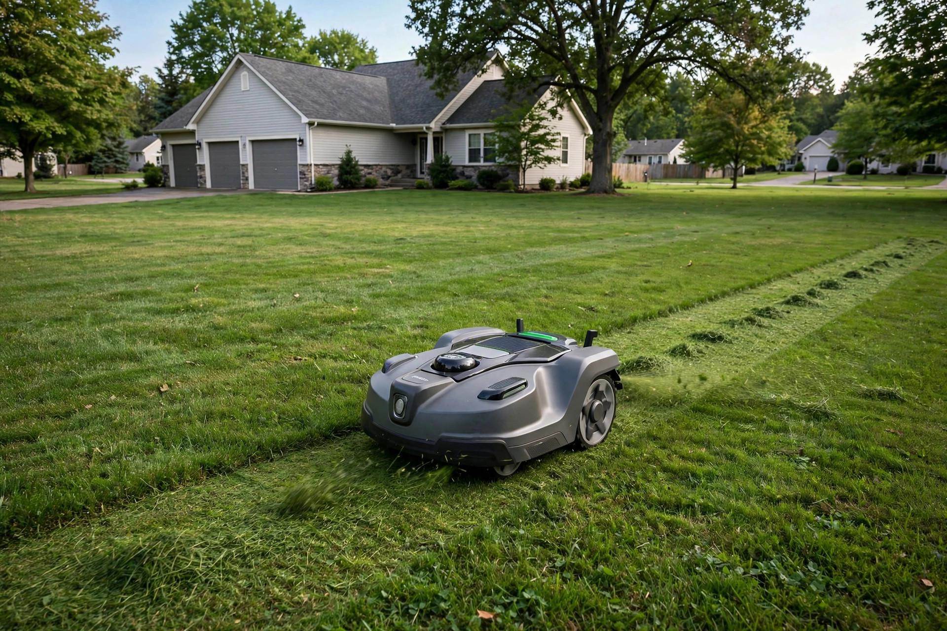 robot lawn mower for half acre yards mowing a suburban lawn