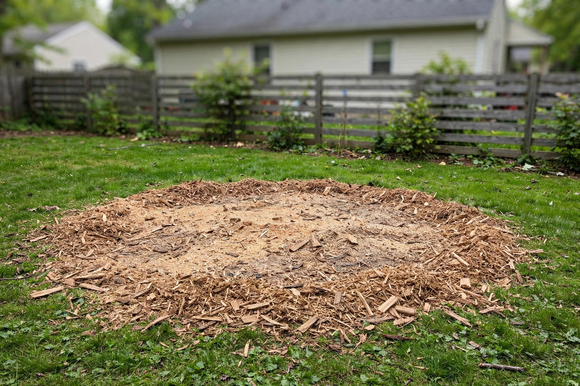 Freshly leveled ground where a stump stood, work done by an affordable tree stump grinding service near me