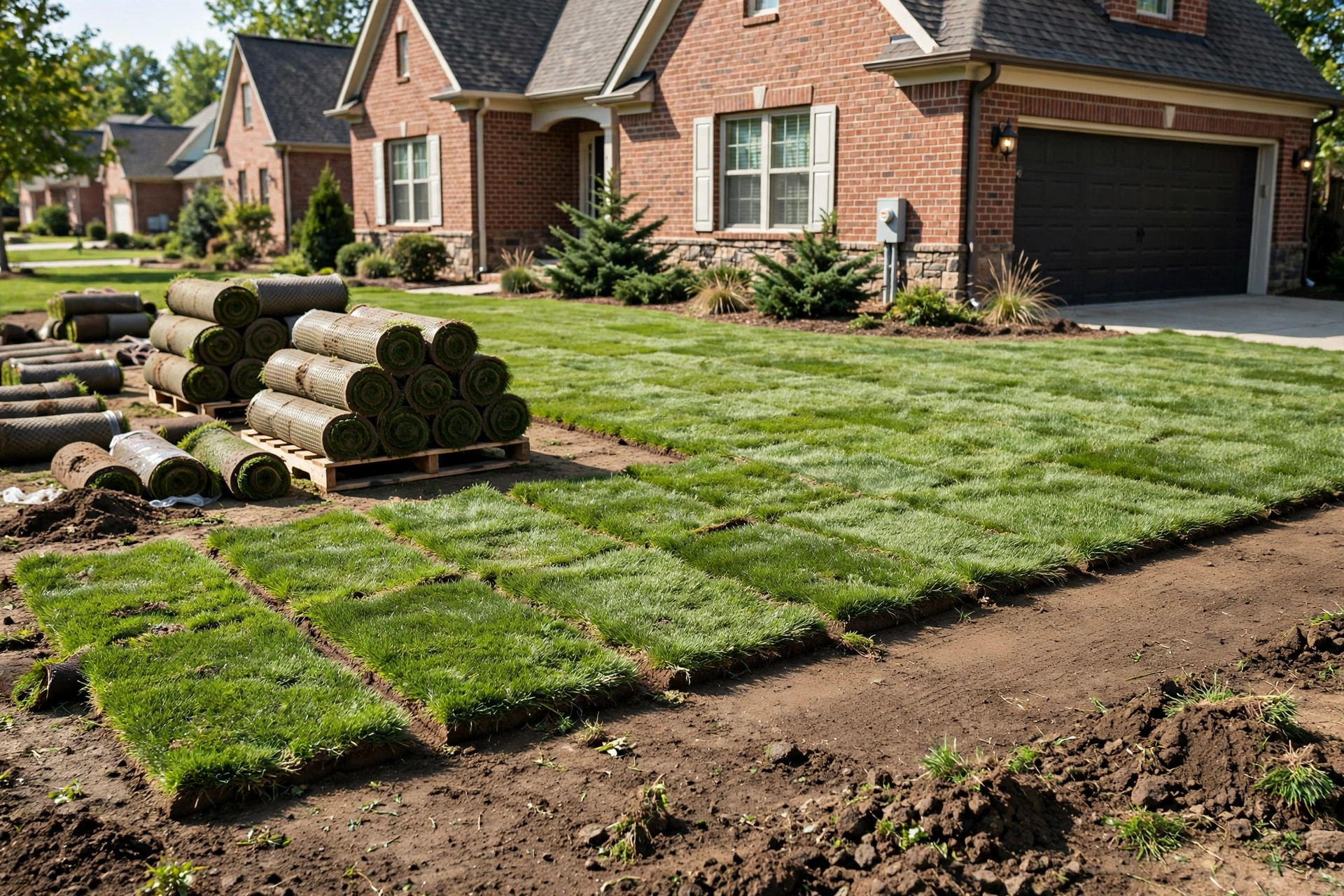 Fresh zoysia sod being installed on a home lawn, showing zoysia sod installation cost near me pricing factors