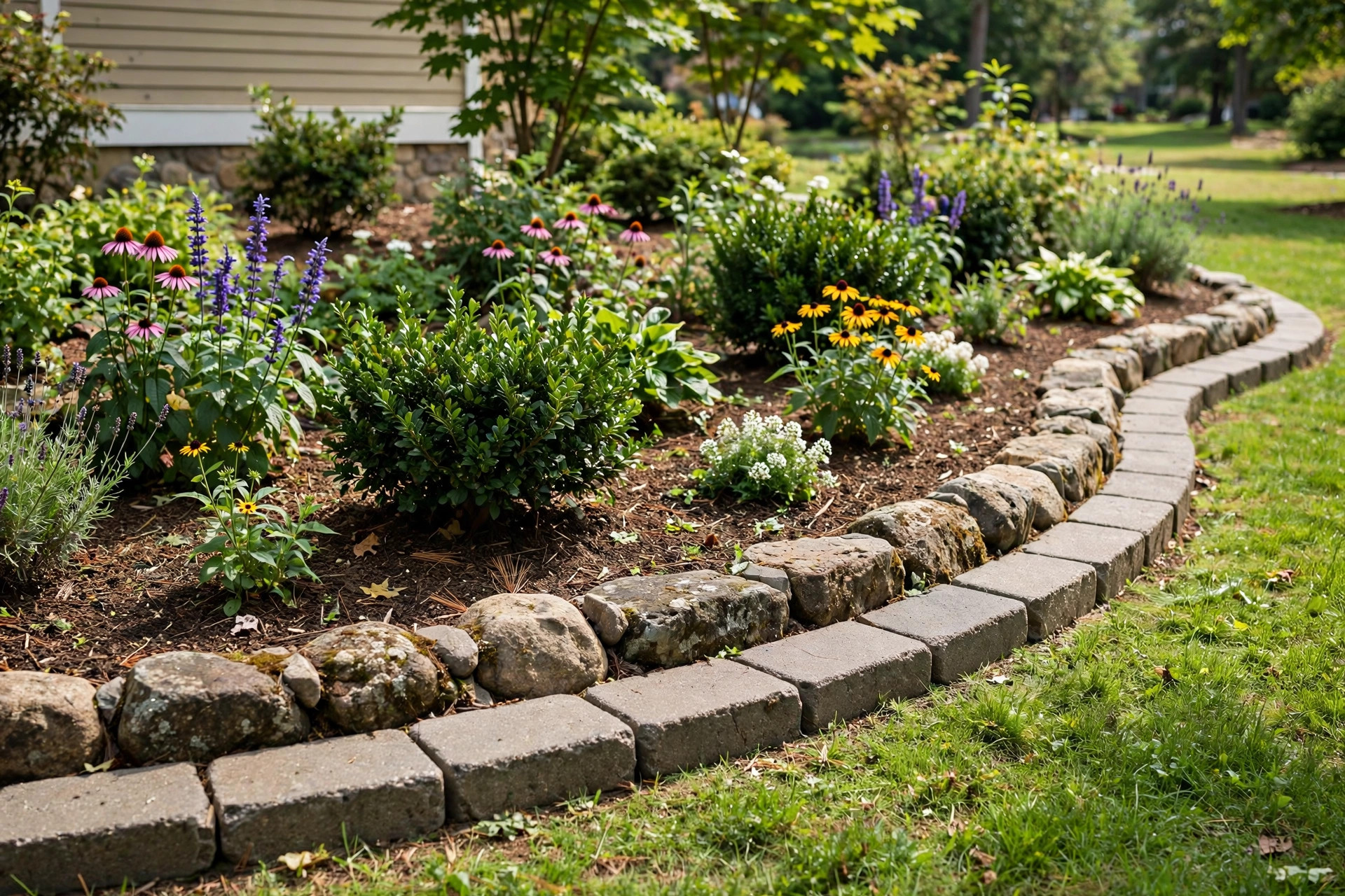 Stone border edging installation cost for a flower bed in an American front yard